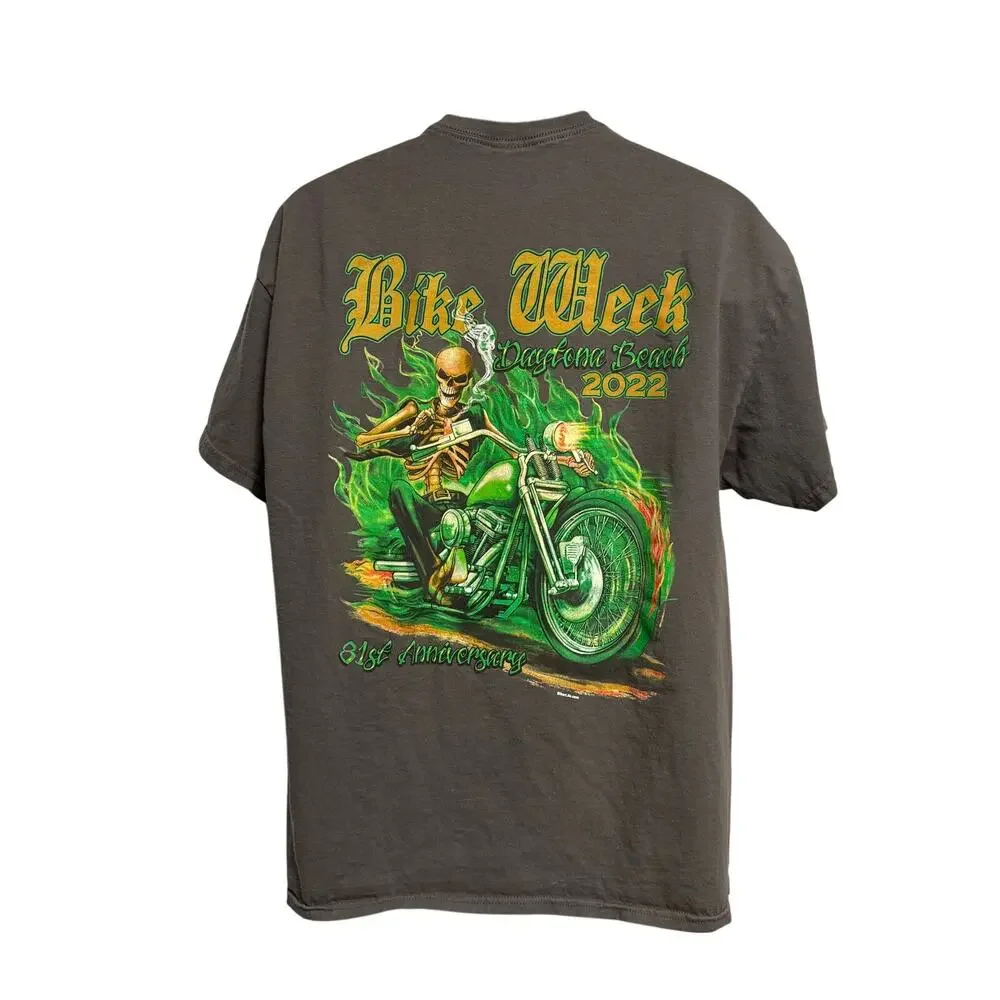 Bike Week Daytona Beach 2022 T Shirt Motorcycle Flames Skeleton Size XL - Picture 4 of 5
